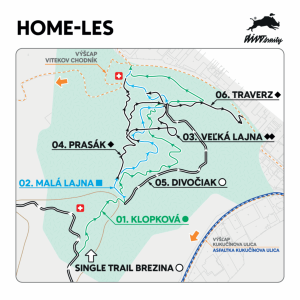 Mapa Divotrailov v lesoparku Brezina v Trenčíne