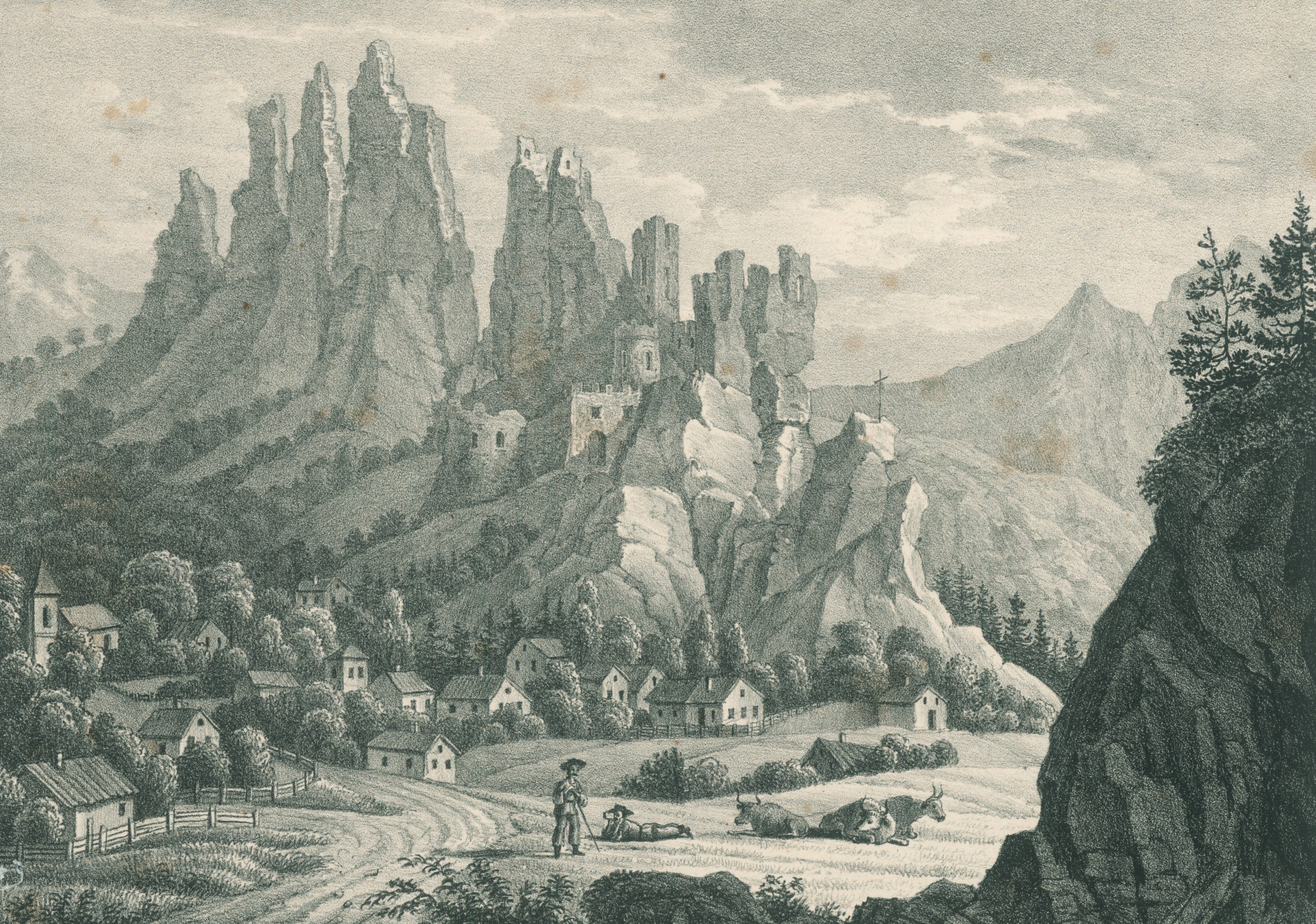 Hrad Lednica okolo roku 1830
